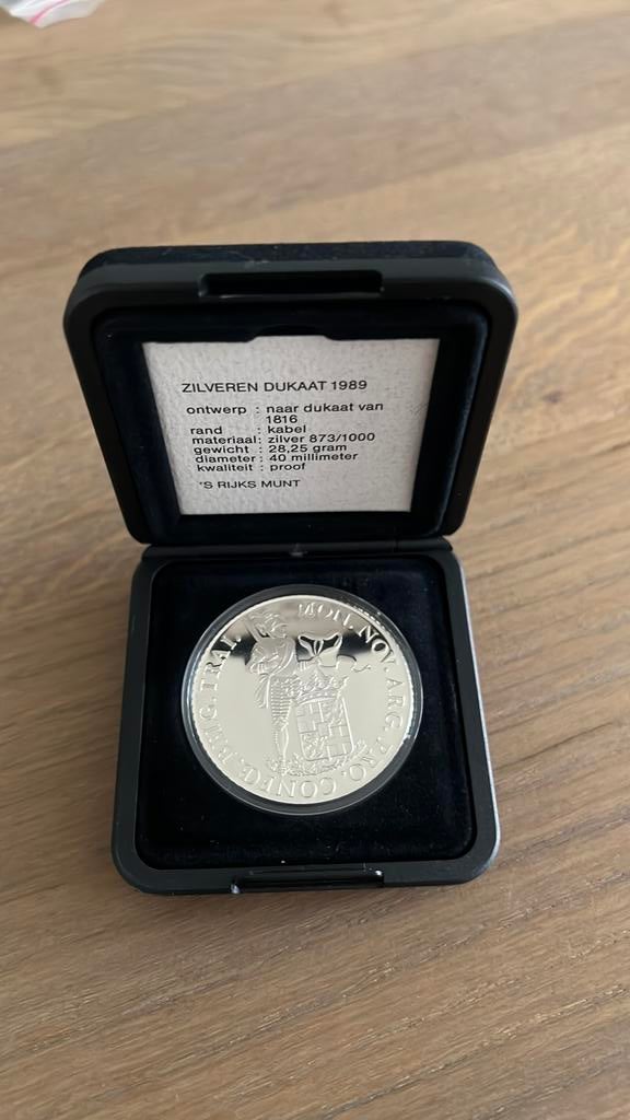 Nederland zilveren Dukaat 1989 proof in doosje, Ophalen of Verzenden, Koningin Beatrix, Overige waardes