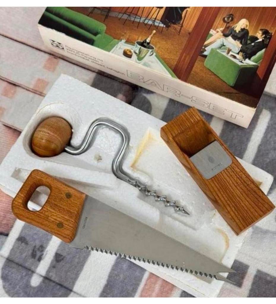 Vintage Bar-set Barset kurkentrekker zaag cheese wine rasp, Ophalen of Verzenden