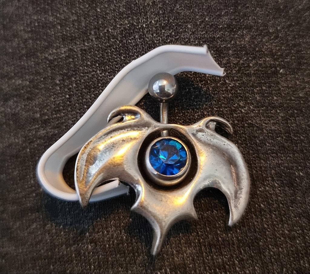 Sterling Zilveren Navelpiercing met Blauwe Steen, Sieraden, Tassen en Uiterlijk, Piercings, Zo goed als nieuw, Navelpiercing, Zilver