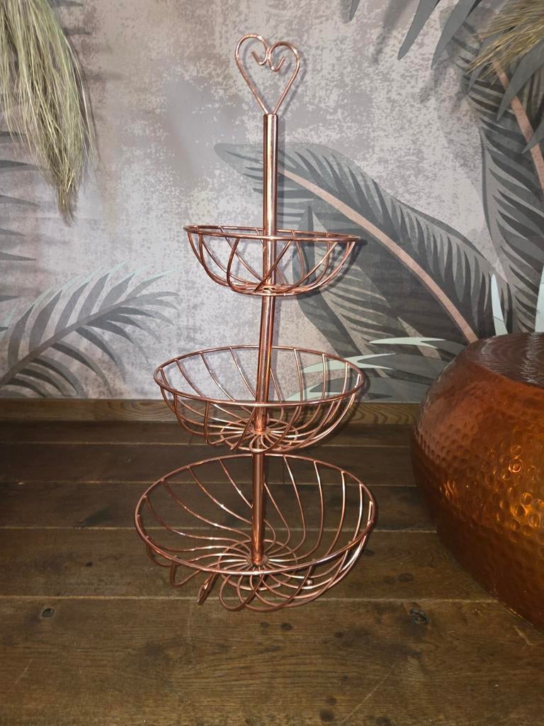 Premier Housewares Kuper 3-laags fruitmand Rose Goud, Ophalen, Rond