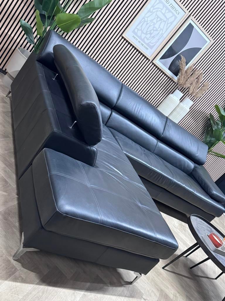 ZGAN Lederland Hoekbank Leer - Zwart - 292 x 217, 250 tot 300 cm, -, -, Hoekbank