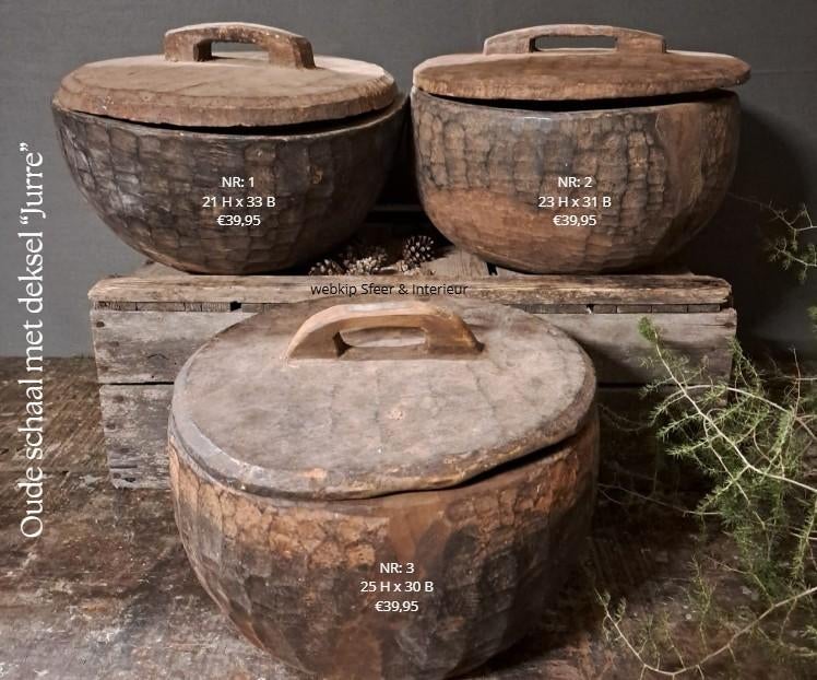 grote oude schaal hout sober stoer pot kruik trog Nepalese, Ophalen of Verzenden, Nieuw