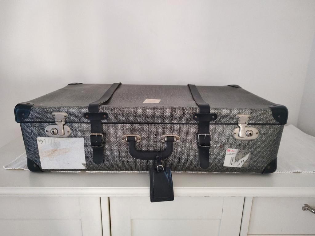 K411 VINTAGE zwarte jaren 50 koffer van geperst karton, Overige materialen, Gebruikt, -, -