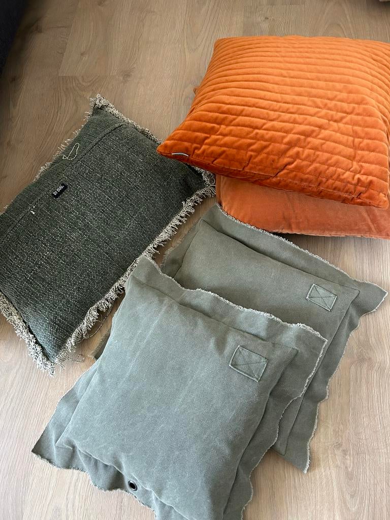 Decoratieve kussenset: groen en oranje, Ophalen, Zo goed als nieuw, Groen, Rechthoekig