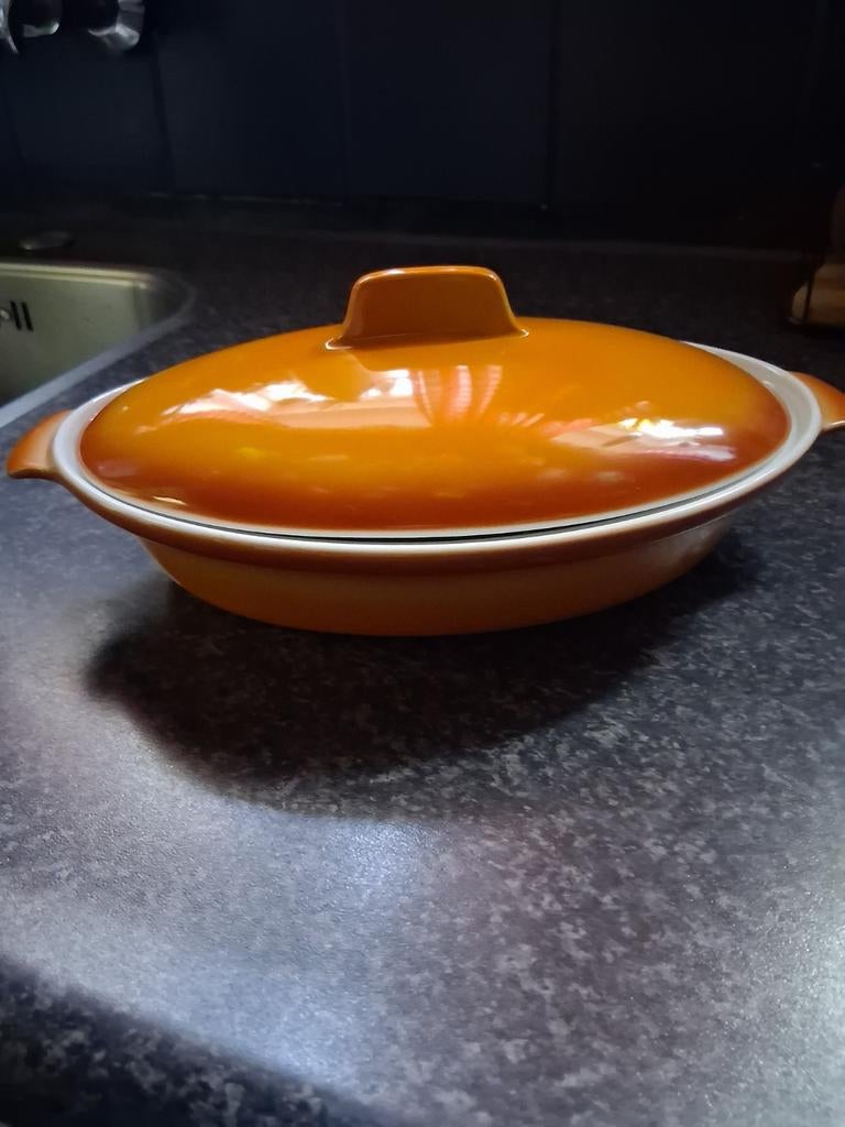 Oranje aardewerk ovenschaal met deksel, Ophalen, Overige materialen, Gebruikt, Overige typen