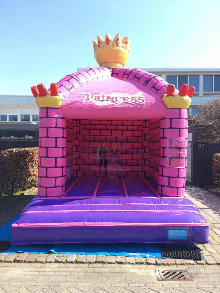 Vetgaaf Springkussen Princess te huur! 3,5 x 4,5m2! Met dak!, Ophalen of Verzenden
