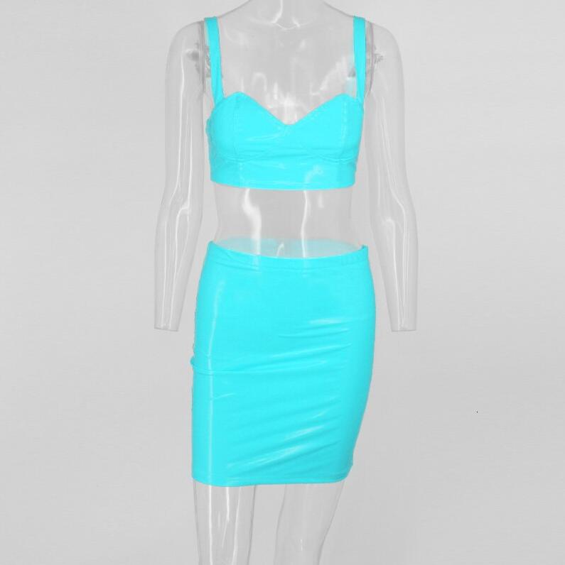 Blauwe lak leren rok en top setje leer glimmende sexy, Kleding | Dames, Maat 38/40 (M), Nieuw, Boven de knie, Verzenden