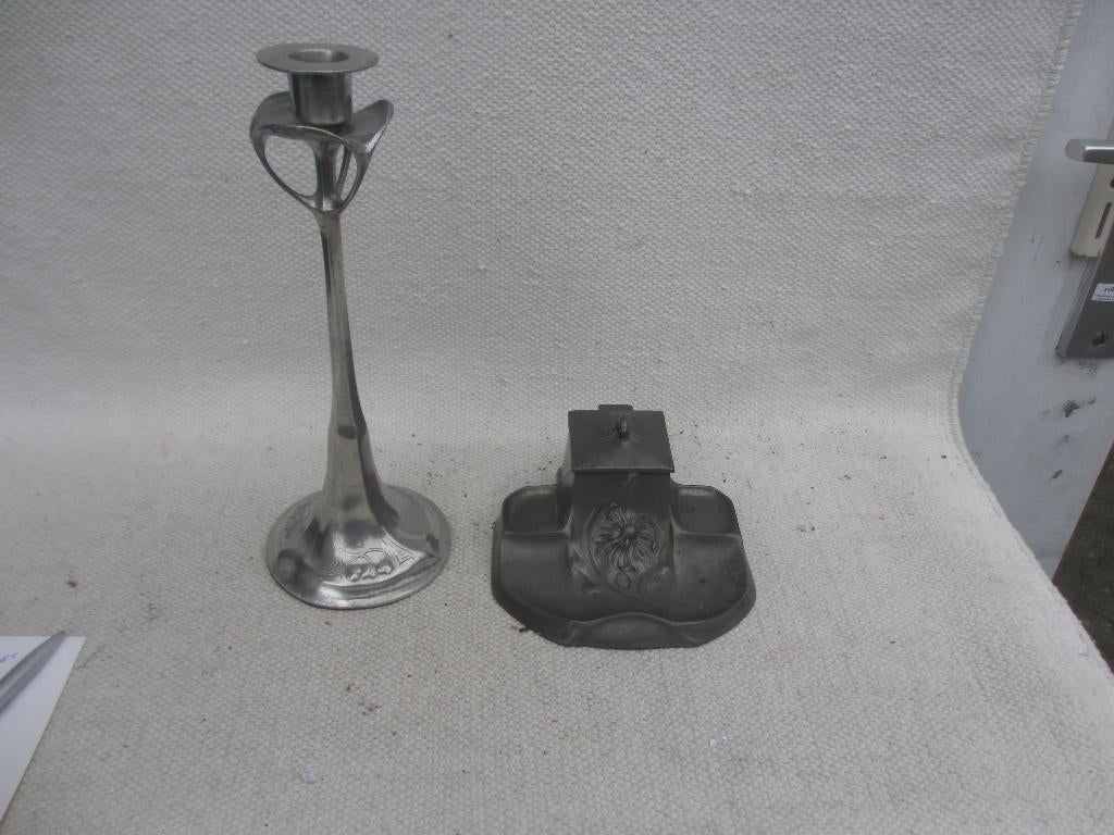 Hugo Leven - KAYSERZINN jugendstil tinnen inktpot/ kandelaar