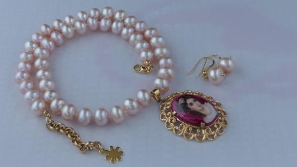 Zoetwaterparel ketting/oorhanger-set, Sieraden, Tassen en Uiterlijk, Antieke sieraden, Verzenden, Overige materialen, Overige typen