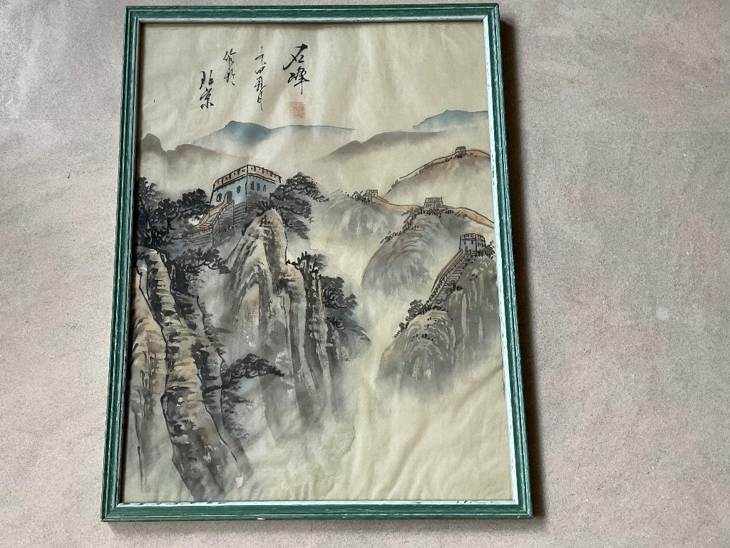 Chinese schildering op zijde grote muur van Zhang Liang, Antiek en Kunst, Kunst | Niet-Westerse kunst, Verzenden