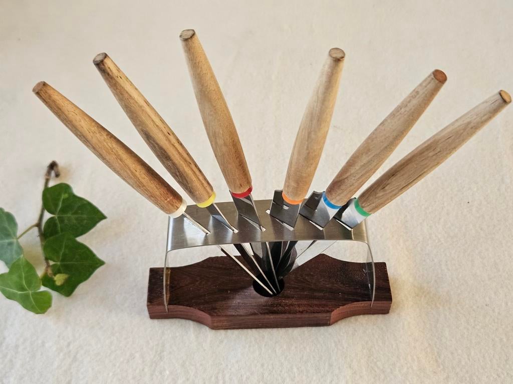 6 vintage fruitmesjes, vintage kaasmesjes in houder, Ophalen of Verzenden