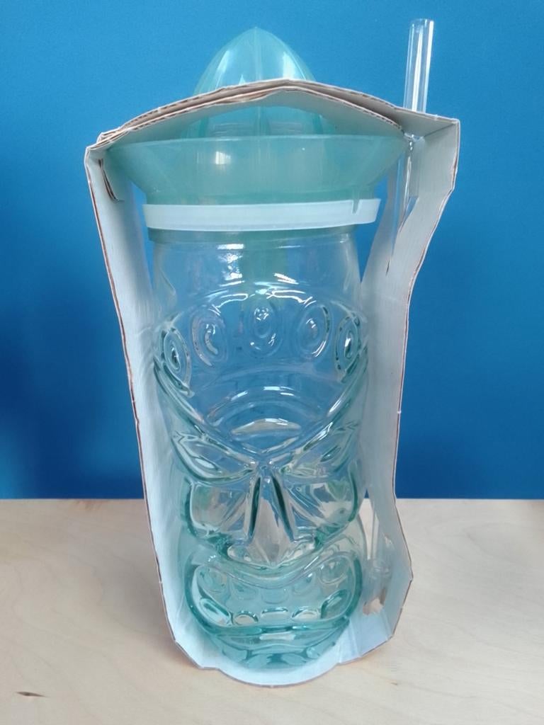 Tiki cocktailset: 0,5 l glas met gezicht, citruspers en riet, Ophalen of Verzenden, Nieuw, Overige typen