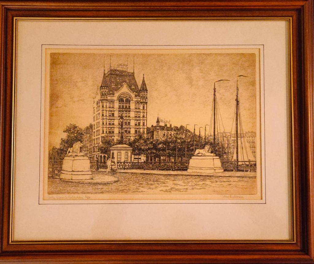Ets Het Witte Huis Rotterdam - Jans Beekman, Antiek en Kunst, Kunst | Etsen en Gravures, Ophalen of Verzenden