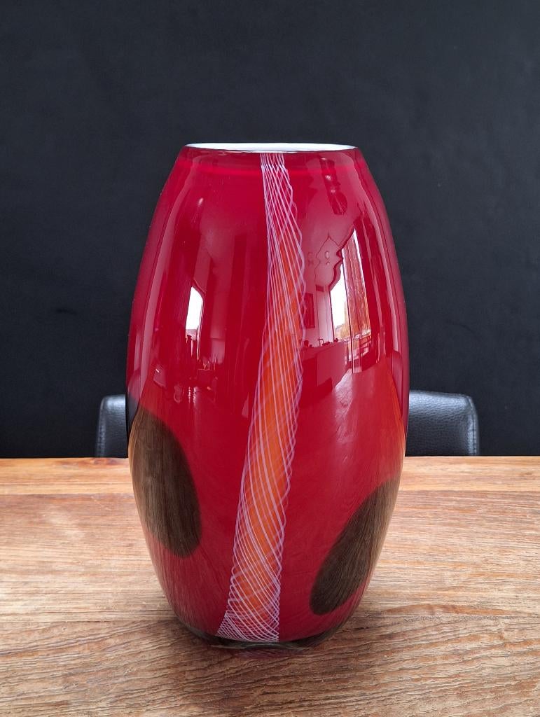 vintage Murano glazen vaas design Antonio da Ros h= 29cm, Ophalen of Verzenden, Minder dan 50 cm, Rood, Glas