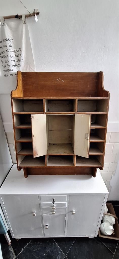 Vintage houten vakkenkast, grutters kruideniers kast kastje, Ophalen, Gebruikt, Vintage, Nvt