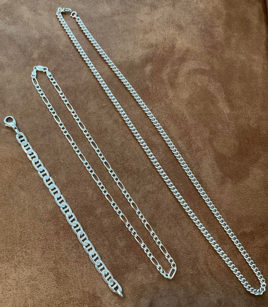 Zilveren schakelkettingen en armband - NL Gekeurd, Sieraden, Tassen en Uiterlijk, Kettingen, Zo goed als nieuw, Zilver, Ophalen of Verzenden