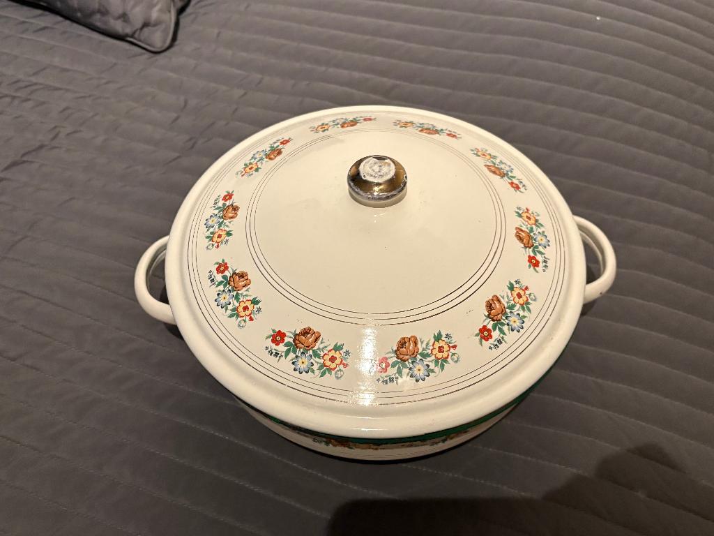 Oude pan emaille met bloemen, Ophalen of Verzenden, Gebruikt, Overige materialen