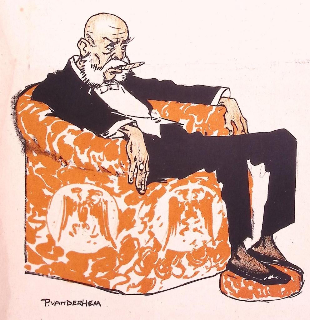 Rokende Wilhelm en Frans Jozef op spotprent, Antiek en Kunst, Kunst | Litho's en Zeefdrukken, Ophalen