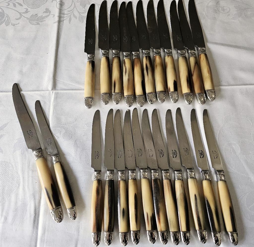 Set van 12 antieke hoornen dinermessen en 12 dessertmessen, Ophalen of Verzenden