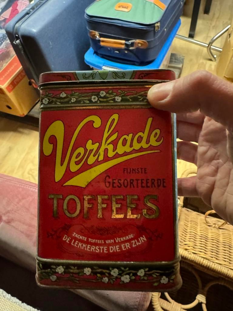 Antiek Verkade Toffees Opberg Doosje - Vintage Blik, Verzamelen, Blikken, Gebruikt, Overige, Verkade, Ophalen of Verzenden