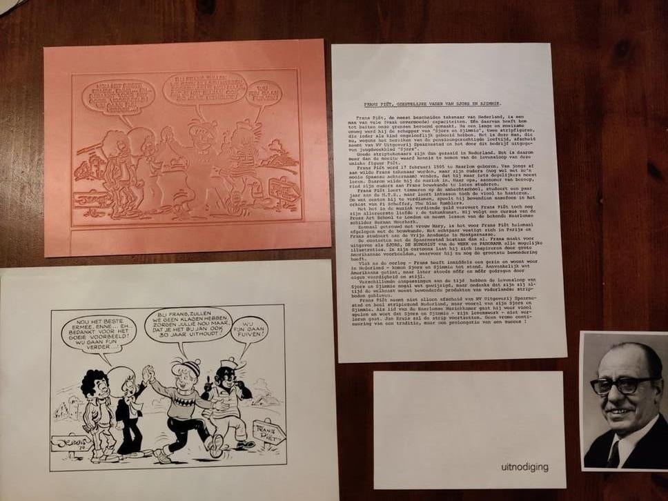 Unieke afscheids uitnodiging Frans Piet - Sjors en Sjimmie, Verzamelen, Ophalen of Verzenden