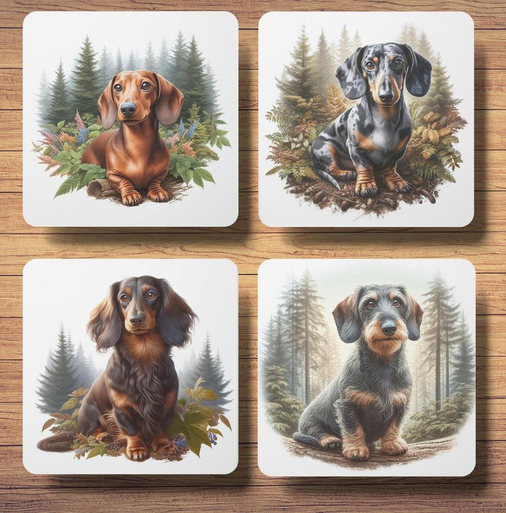 Teckel Bos onderzetters met houder, Ophalen of Verzenden, Nieuw, Glas of Kopje