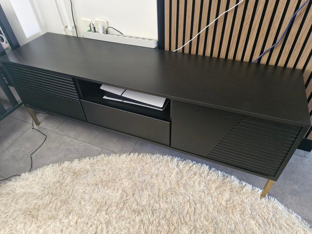 Zwart/gouden tv kast, Ophalen, 25 tot 50 cm, Minder dan 100 cm
