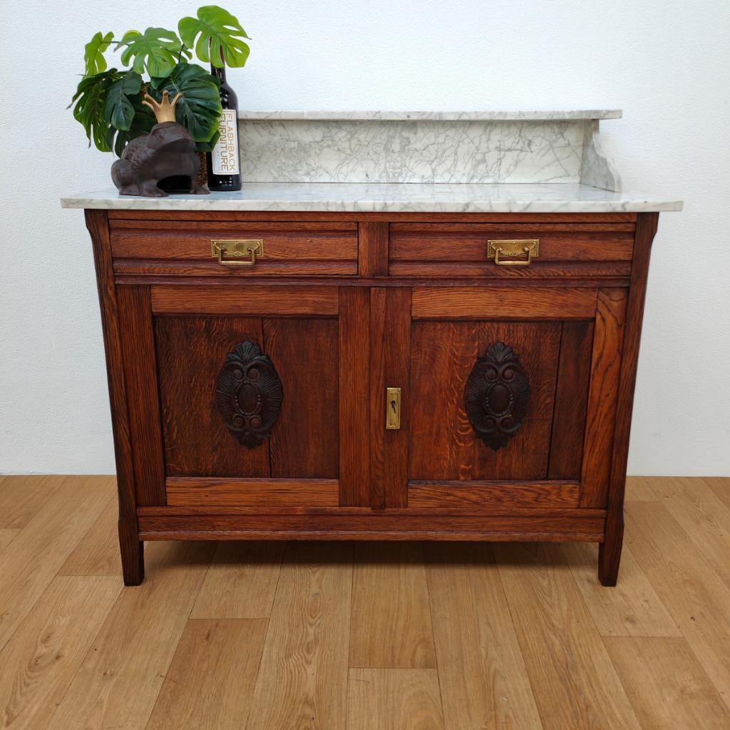Vintage Antieke commode dressoir ladekast met marmer blad 06, Valkenswaard, Gebruikt, 100 tot 150 cm, Info@flashbackfurniture.nl