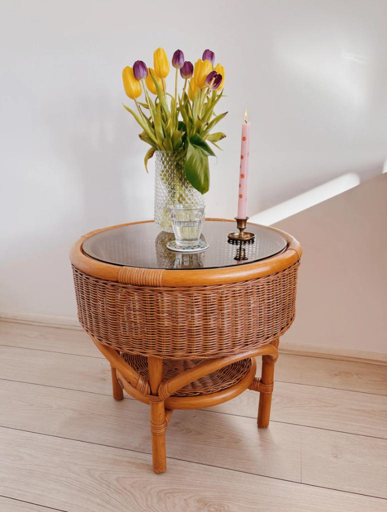 VINTAGE RONDE BAMBOE SALONTAFEL, Ophalen, 50 tot 100 cm, -, -