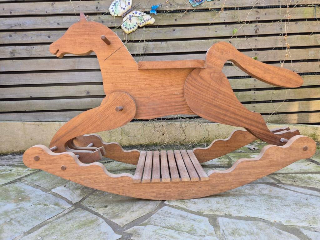 Massief Iroko Houten Hobbelpaard - Zithoogte 65cm, Ophalen