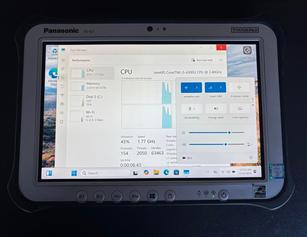 Panasonic Toughpad FZ-G1 MK4 Win11 Tablet i5-6300U 4GB 128GB, Verzenden, Gebruikt, 2 tot 3 Ghz, SSD