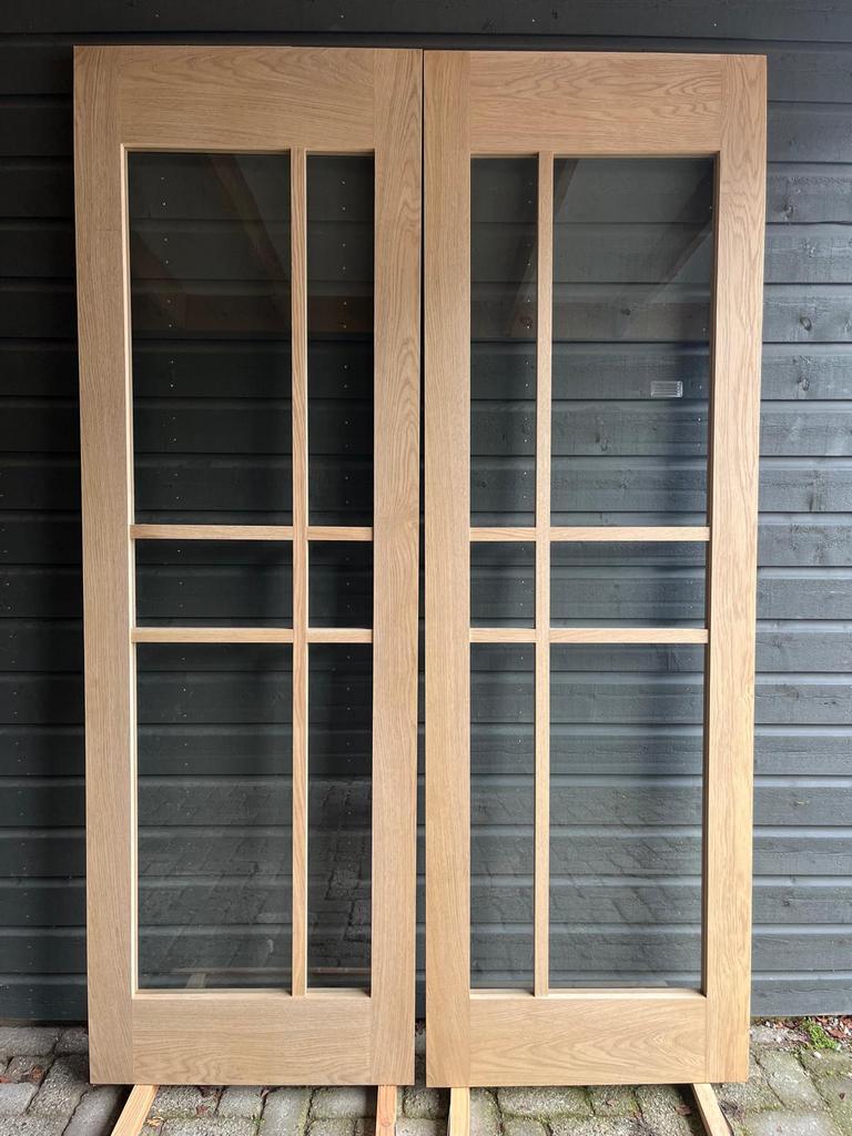 TE KOOP: dubbele eiken taatsdeur - NIEUW, Doe-het-zelf en Verbouw, Deuren en Horren, Ophalen, 80 tot 100 cm, 215 cm of meer, Binnendeur