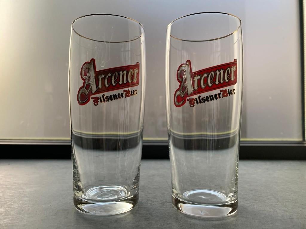 set van 2 oude Arcener bierglazen, Ophalen of Verzenden, Zo goed als nieuw, Glas of Glazen, Hertog Jan