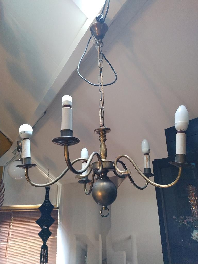 koperen kroonluchter messing kroon luchter hanglamp, Antiek en Kunst, Ophalen of Verzenden