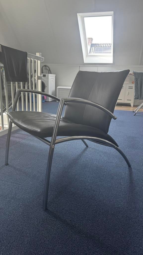 Vintage Kebe Fauteuil – Deens Design – Zwart Leer, Huis en Inrichting, Ophalen, Gebruikt, 50 tot 75 cm, Leer