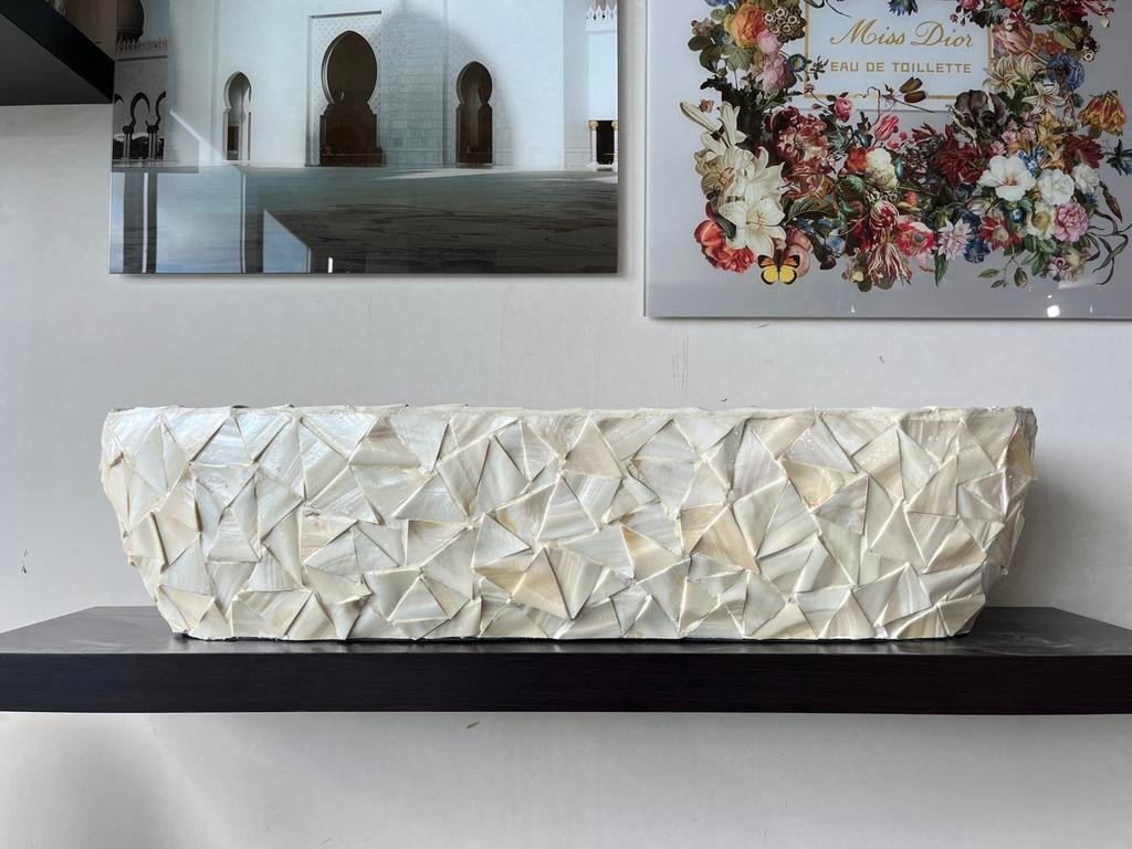 SCHELPEN VAAS SCHUIT XXL CREME MOTHER OF PEARL NU LAATSTE, Ophalen of Verzenden, Zo goed als nieuw