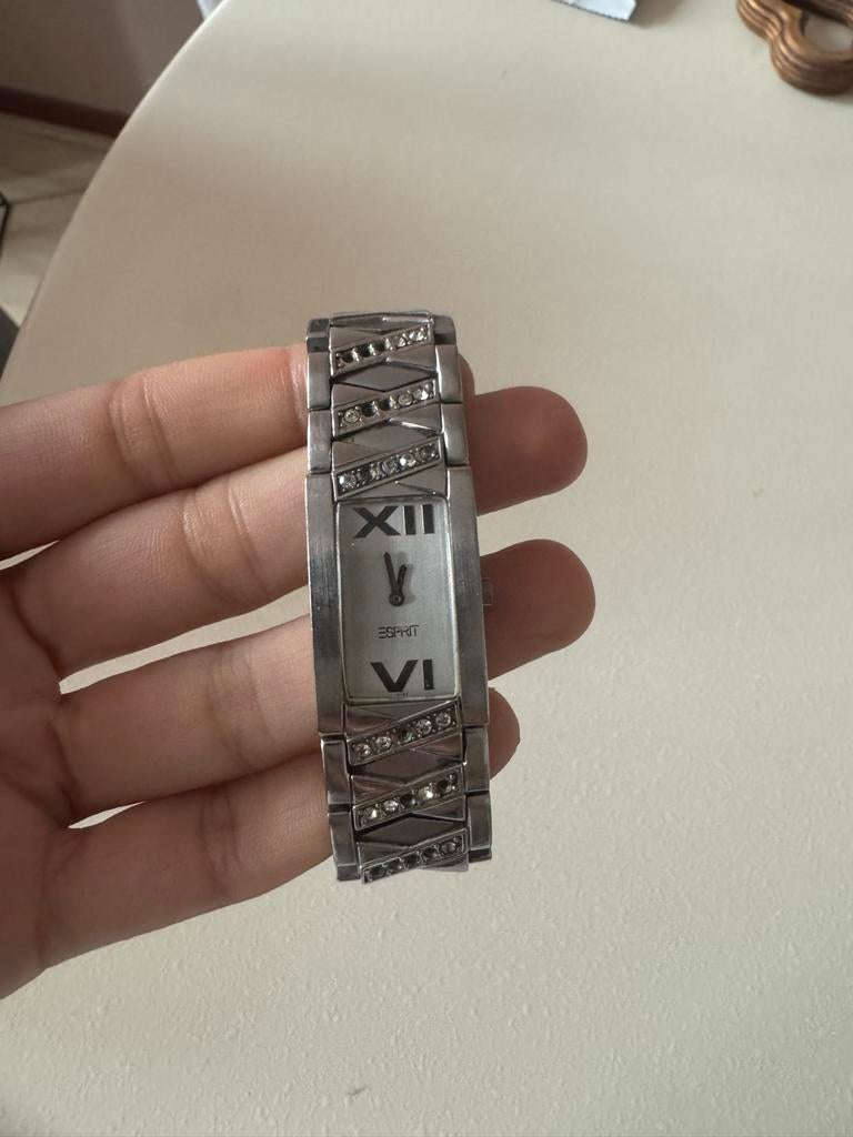 Esprit dameshorloge met strass steentjes, Sieraden, Tassen en Uiterlijk, Horloges | Dames, Ophalen, Gebruikt, Staal, Met strass