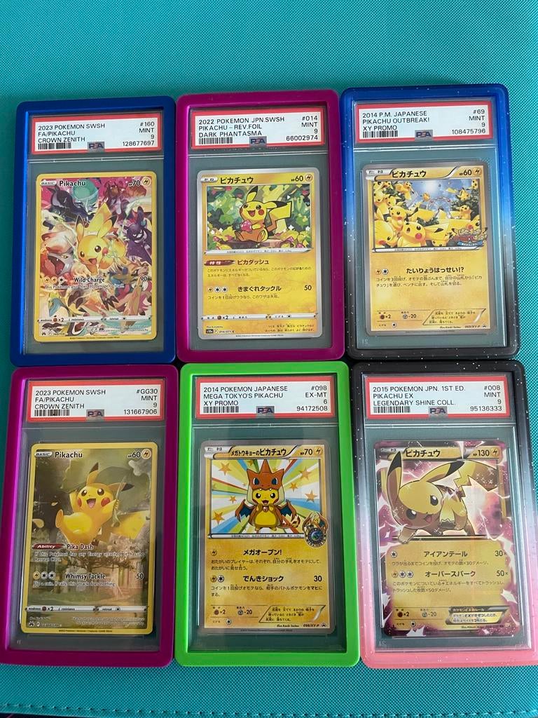 6x PSA Graded Pikachu Pokémon Kaarten - Mint Conditie, Ophalen of Verzenden, Zo goed als nieuw, Meerdere kaarten