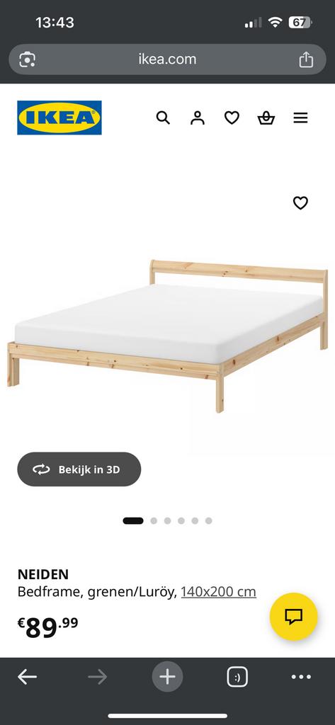 Tweepersoonsbed IKEA NEIDEN inclusief lattenbodem (a €30,-), Ophalen, Wit, Tweepersoons, 140 cm
