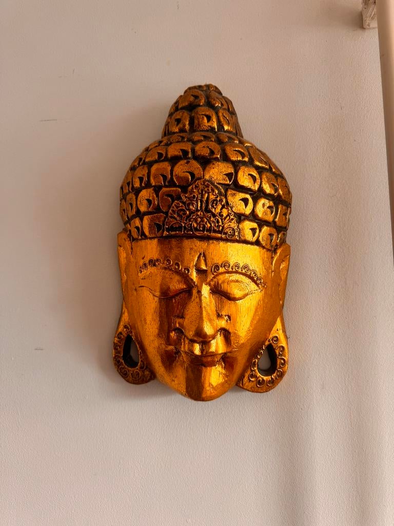 Gouden Boeddha masker, Huis en Inrichting, Woonaccessoires | Boeddhabeelden, Ophalen of Verzenden, Gebruikt