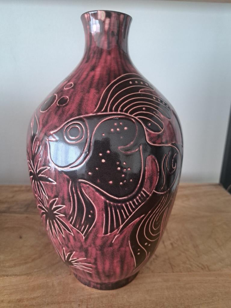 Grote de gats valkenburg vaas "vissen"u14, Ophalen of Verzenden