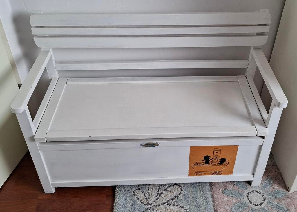 Leuk wit bankje met opbergruimte, Huis en Inrichting, Stoelen, Ophalen, Gebruikt, Wit, Eén