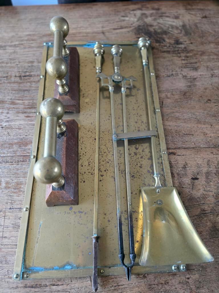 Haardset vuurbokken messing geel koper, Ophalen of Verzenden, Koper