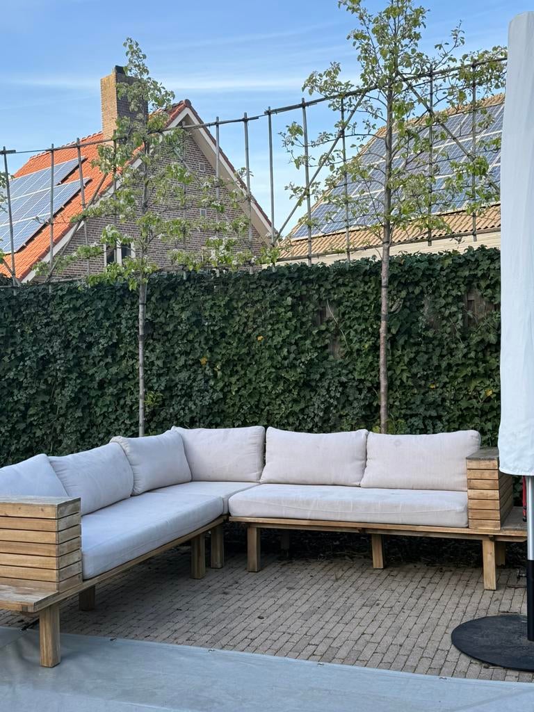 Karwei Lissabon hardhouten loungebank, Tuin en Terras, Tuinsets en Loungesets, Ophalen, Gebruikt, Hardhout, 6 zitplaatsen