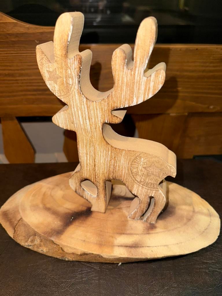 Houten decoratie beeldje op plateau., Ophalen of Verzenden, Zo goed als nieuw, Dier