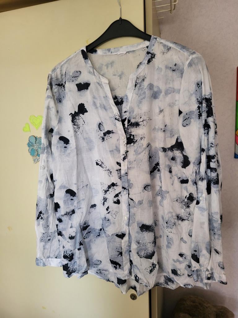 Luchtige zomerse blouse maat 46 - Wit met print, Ophalen of Verzenden, Gedragen, Maat 46/48 (XL) of groter, Wit