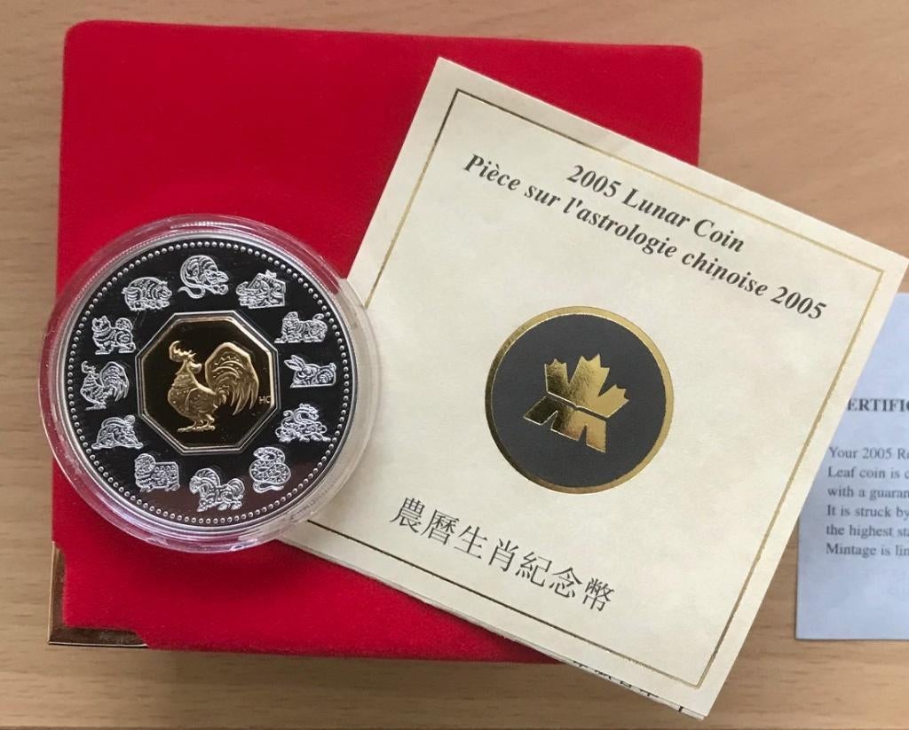 Canada - Silver 15 Dollars 2005 - Year of the Rooster, Verzenden, Noord-Amerika, Setje, Zilver