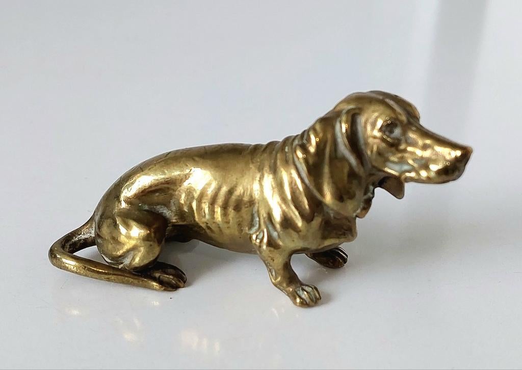 Antiek Beeldje van Teckel Hond Dachshund brons / messing, Verzenden