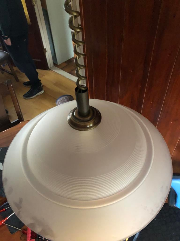 Melkglas hanglamp - Vintage design, Huis en Inrichting, Lampen | Hanglampen, Ophalen, Gebruikt, Glas, Minder dan 50 cm