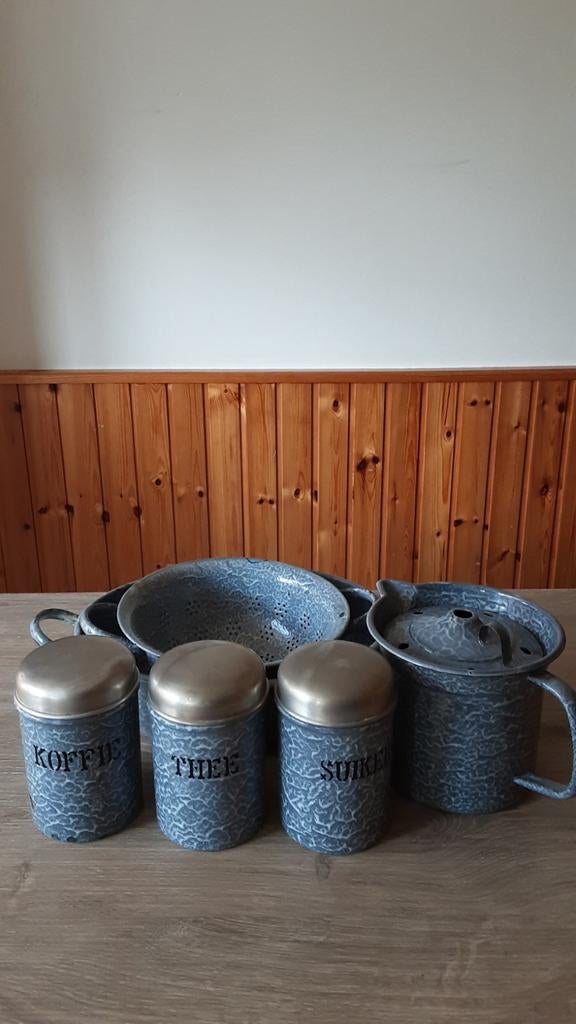 EMAILLE GRIJSGEWOLKTE SPULLEN., Antiek en Kunst, Antiek | Emaille, Ophalen of Verzenden